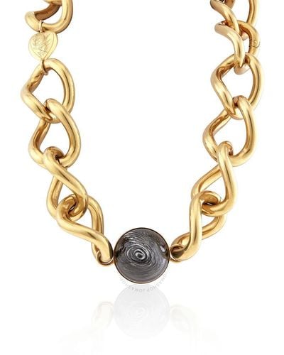 Burberry Vintage Dark Brass Heart And Marbled Resin Charm Chain Necklace - Metallic