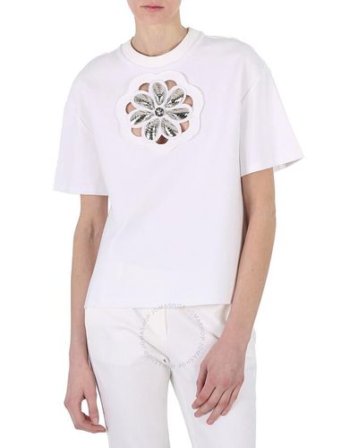 Area Mussel Flower Embellished Cutout Jersey T-shirt - White