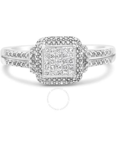 Haus of Brilliance .925 Sterling Silver 1/4 Cttw Princess-cut Diamond Composite Ring With Beaded Halo - Grey