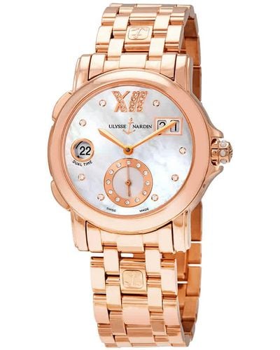 Ulysse Nardin Gmt Dual Time Mother Of Pearl Dial 18kt Polished Rose Gold Automatic Watch - Metallic