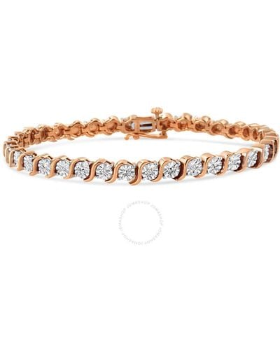 Haus of Brilliance 14k Re Gold Plated .925 Sterling Silver 1/10 Cttw Round Miracle Plate ''s'' Link Tennis Bracelet -7'' - Brown