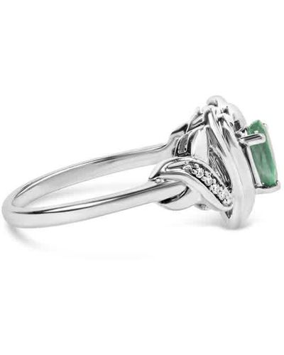 Haus of Brilliance .925 Sterling Silver 6x4mm Pear Emerald Gemstone With Diamond Accent Heart Promise Ring - White