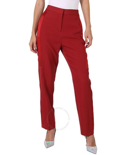 Burberry Jacinda Dark Carmine Silk Satin Side Stripe Wool Tailo Trousers - Red