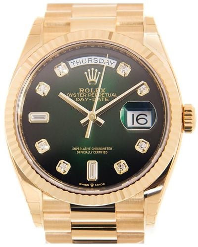 Rolex Day-date Automatic Chronometer Diamond Green Dial Unisex Watch -0069 - Metallic