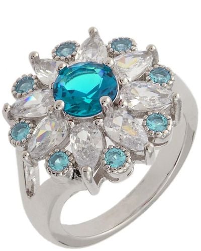 Bertha Juliet Collection 's 1k Wg Plated Light Blue Floral Statement Fashion Ring - Metallic