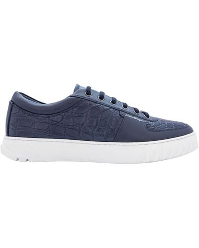 Ferragamo Scuby Marine Croco Leather Low-top Trainers - Blue