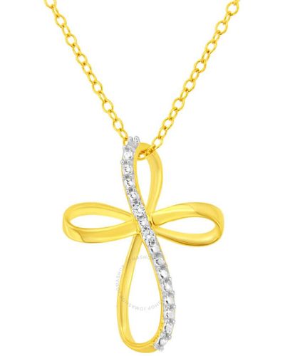 Haus of Brilliance 10k Yellow Gold Plated .925 Sterling Silver Diamond Accent Crs Ribbon Pendant Necklace - Metallic