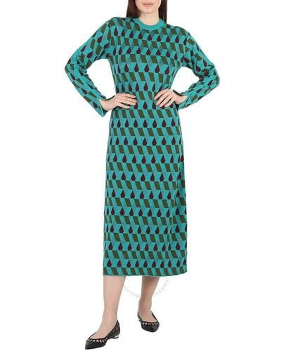 La DoubleJ Azzurro/militare/bordeaux Jacquard Long Sleeve Maxi Dress - Green