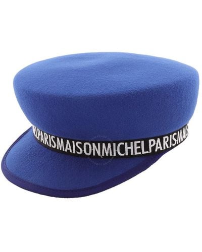 Maison Michel Ocean Abby Logo Ribbon Embroidered Hat - Blue