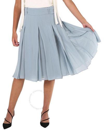 Burberry Waist Pleated Georgette Skirt - Blue