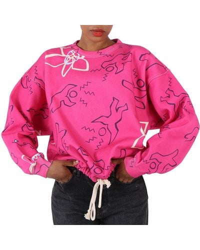 Isabel Marant Fuchsia Muza Printed Crew Neck Cotton Sweatshirt - Pink