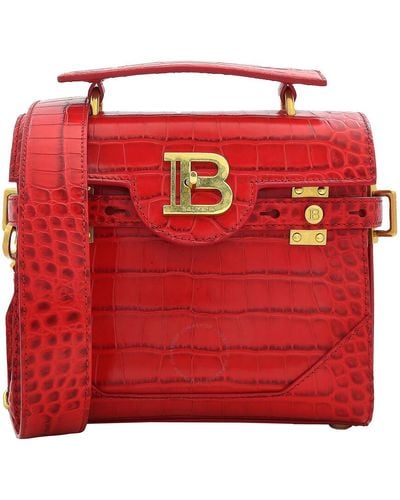 Balmain Croc-embossed Leather B-buzz 23 Shoulder Bag - Red