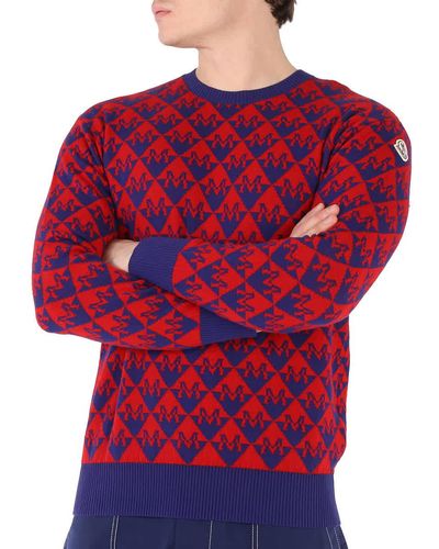 Moncler Logo Intarsia Crew Neck Sweater - Red