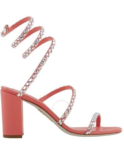 Rene Caovilla Coral Satin/crystal Ab Strass Embellished Heels - Pink