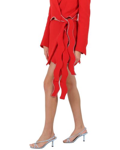 Mach & Mach Crystal Trimmed Wavy Wool Mini Skirt - Red
