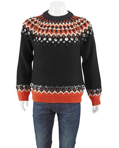 Burberry Embellished Fair Isle Wool Sweater - Black