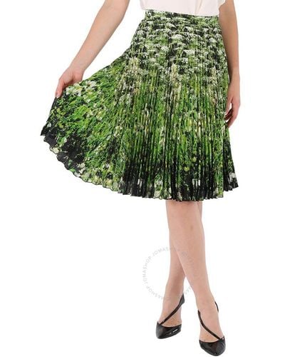 Burberry Rersby Crepe De Sins Meadow Print Pleated Skirt - Green