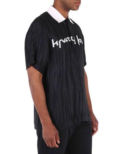 Burberry Krazy Love Print Pleated Polo Shirt - Black