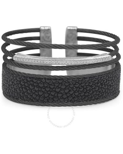 Alor Cable Stacked Wide Open Cuff With Stingray - Black