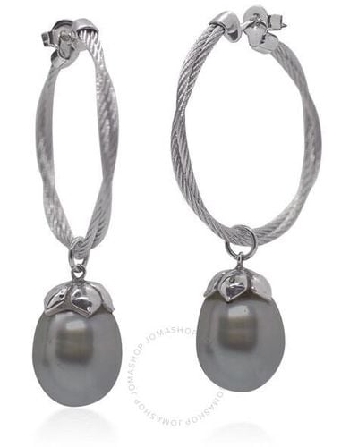 Alor Gray Twisted Cable Hoop Earrings With South Sea Pearls - Black