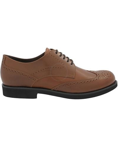 Tod's Lace-up Perforated Leather Derby Shoes - Brown
