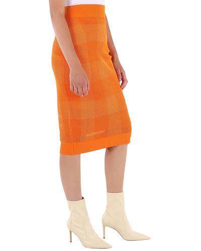 Burberry Zafina Knit Mesh Midi Pencil Skirt - Orange