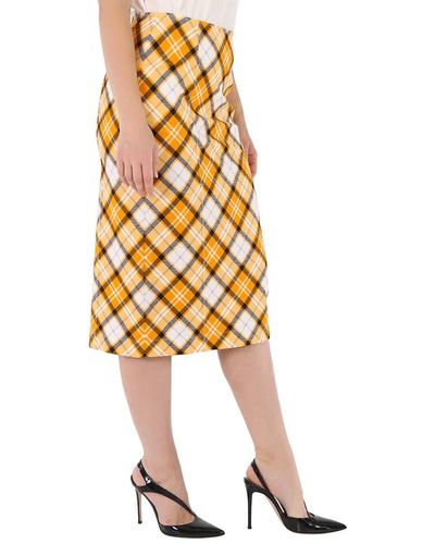 Burberry Check Print Stretch Jersey Pencil Skirt - Yellow