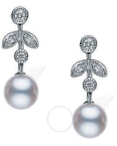Mikimoto Akoya Pearl Drop White Gold Bezel Set Diamond Earrings - Blue