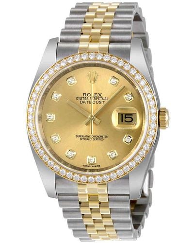 Rolex Oyster Perpetual Datejust 36 Champagne Dial Stainless Steel & 18k Yellow Gold Jubilee Bracelet Automatic Watch - Metallic
