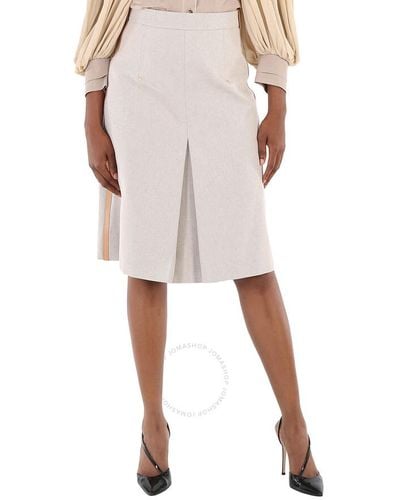 Burberry Box Pleated Cotton Canvas A-line Skirt - Natural
