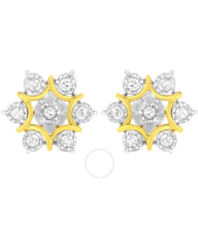 Haus of Brilliance 10k Gold Plated .925 Sterling Silver 1/4 Cttw Miracle Set Round-cut Diamond Floral Earring - Metallic