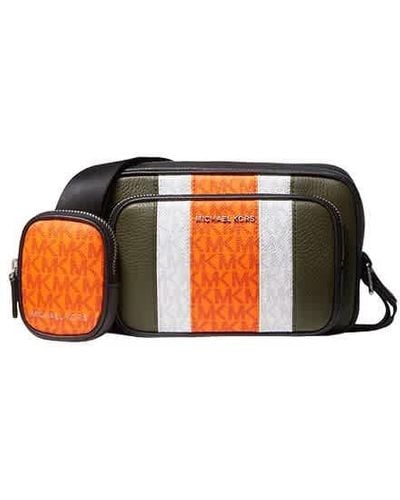 Michael Kors Hudson Leather And Signature Logo Camera Bag - Orange