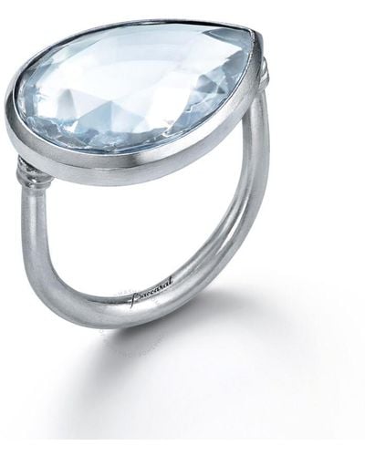 Baccarat Ring Pear Large Size Silver Clear Crystal - Blue