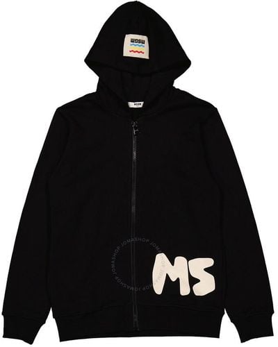 MSGM Boys Nero Logo Print Zip-up Jersey Hoodie - Black