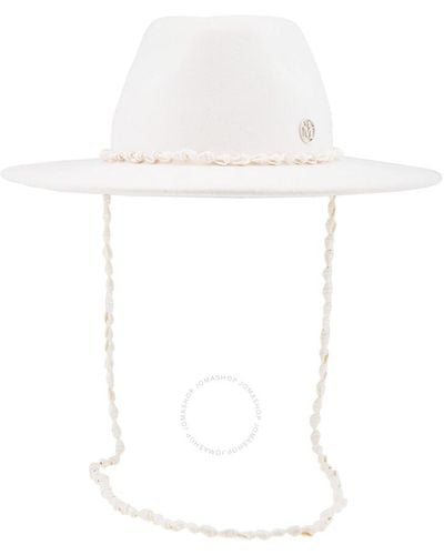 Maison Michel Kyra Seashells Wool Felt Fedora Hat - White
