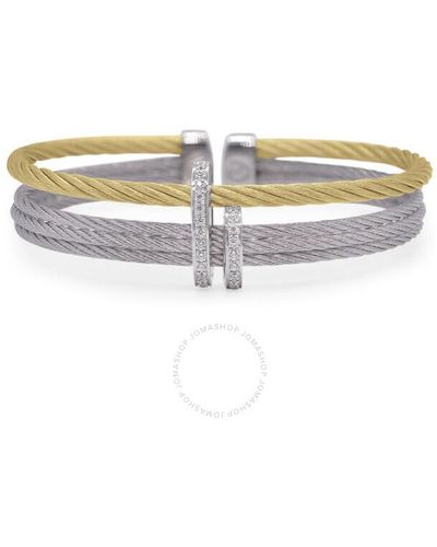 Alor Grey & Yellow Cable Double Arch Over Twist Cuff With 18k Gold & Diamonds - White