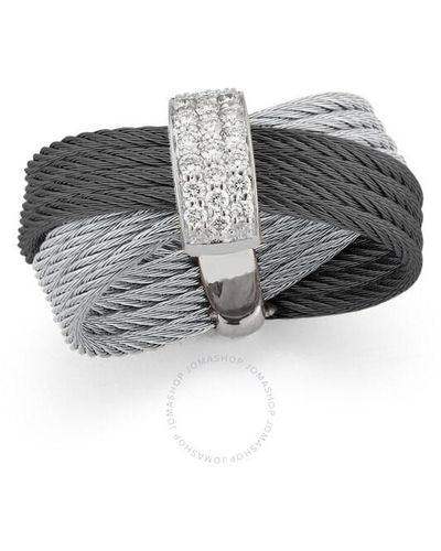 Alor Black & Gray Cable Bow Ring With 18kt White Gold & Diamonds