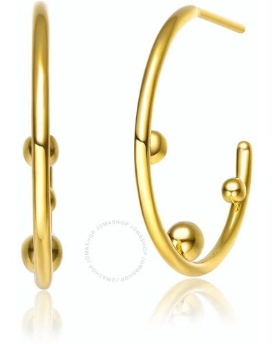 Rachel Glauber 14k Gold Plated Beaded Open Hoop Earrings - Metallic