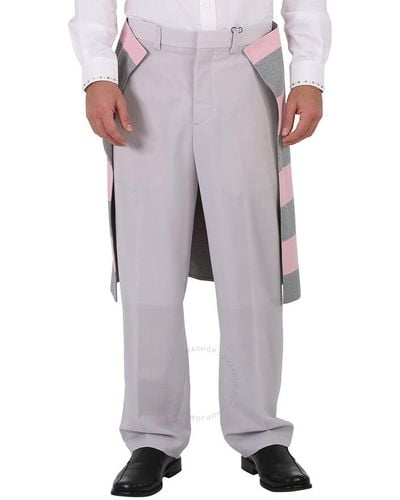 Burberry Light Pebble Striped Skirt Detail Mohair Wool Wide-leg Trousers - Grey