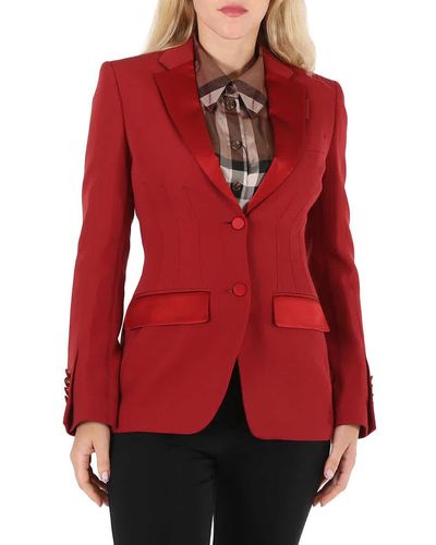 Burberry Otelia Satin Trim Wool Tuxedo Jacket - Red