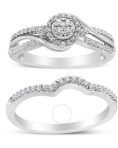 Haus of Brilliance .925 Sterling Silver 1/3 Cttw Composite Diamond Frame Bypass Bridal Set Ring - Metallic