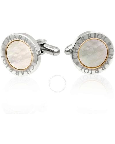 Charriol Cufflinks Round Steel With White Mother Of Pearl - Brown