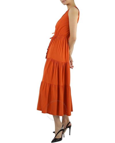 Max Mara Kren Jersey Tiered Sleeveless Midi Dress - Orange