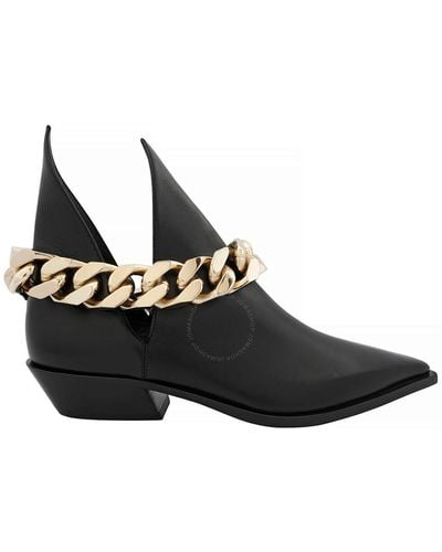 Burberry Keighley Chain Detail Leather Ankle Boots - Black