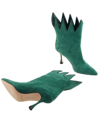 Manolo Blahnik Chicuelo 90 Suede Ankle Boots - Green