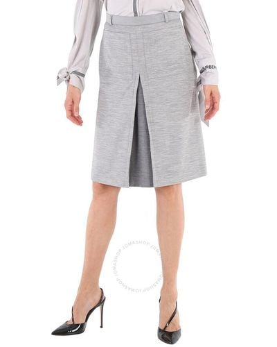 Burberry Cloud Technical Wool Jersey Box-pleat Detail A-line Skirt - Grey