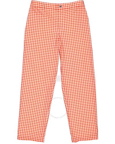 Burberry Cut-out Back Gingham Stretch Cotton Trousers - Red