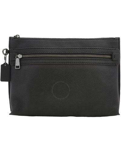 COACH Pebbled Leather Academy Pouch - Black
