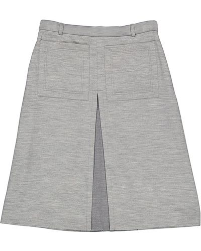 Burberry Technical Wool Jersey Box-pleat Detail A-line Skirt - Grey