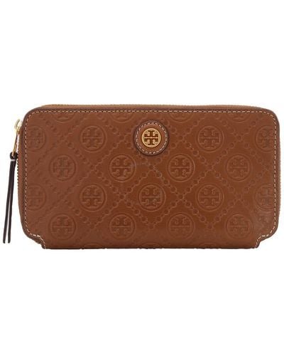 Tory Burch T Monogram Leather Continental Wallet - Brown